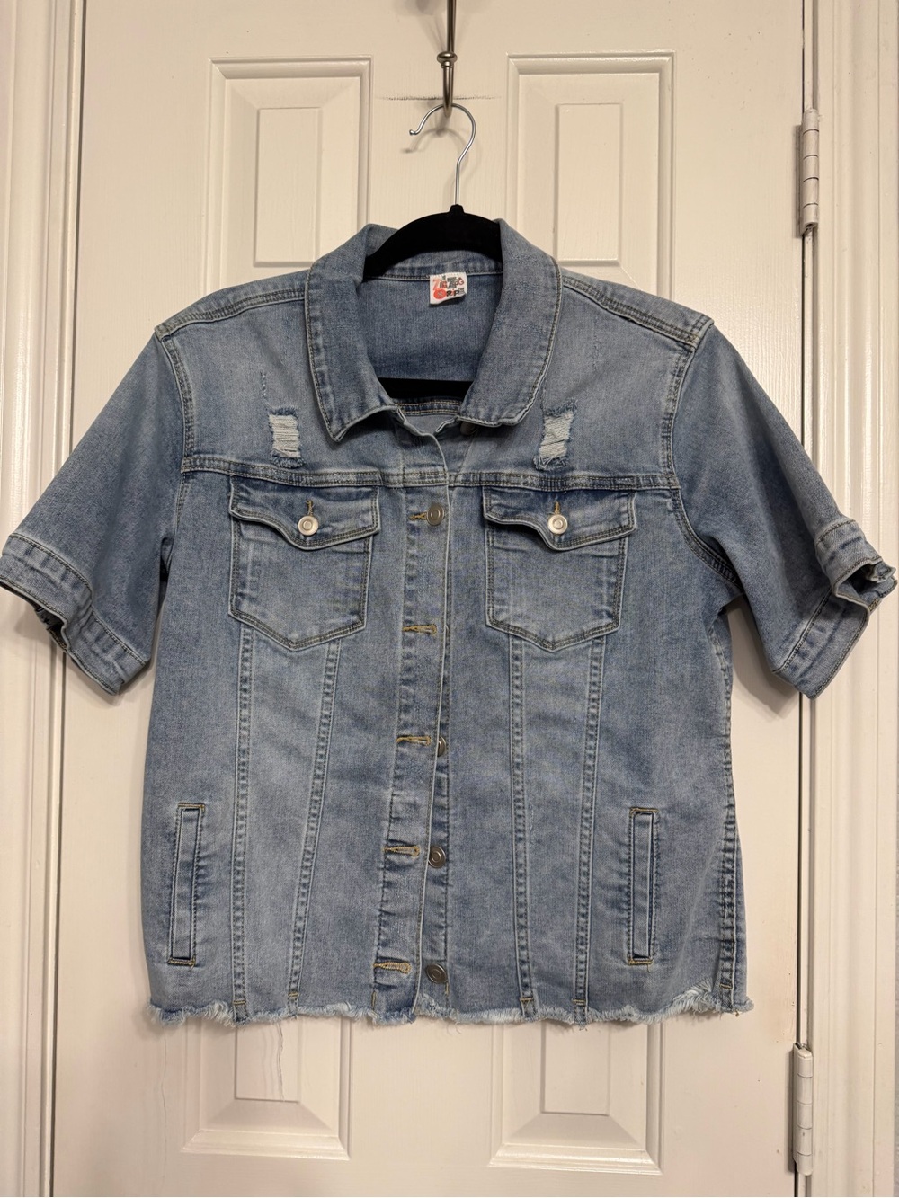 Light Blue Short-Sleeve Denim Jacket - Casual Women's Jean Jacket
